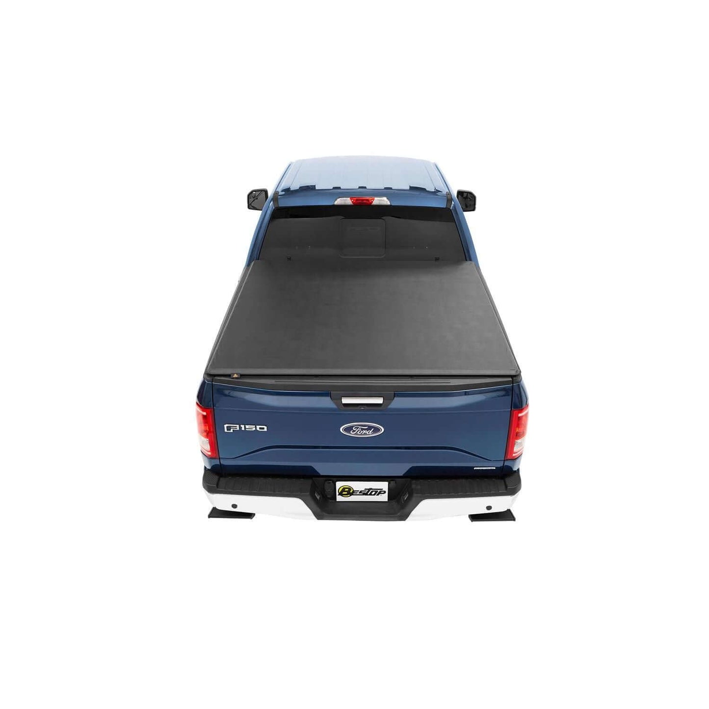 BESTOP | EZ-Roll Soft Tonneau Cover For Ford 1983-2011 Ranger 6.0 Foot Black Tailgate Spoiler Not Included Bestop | 19030-01 on a blue truck.