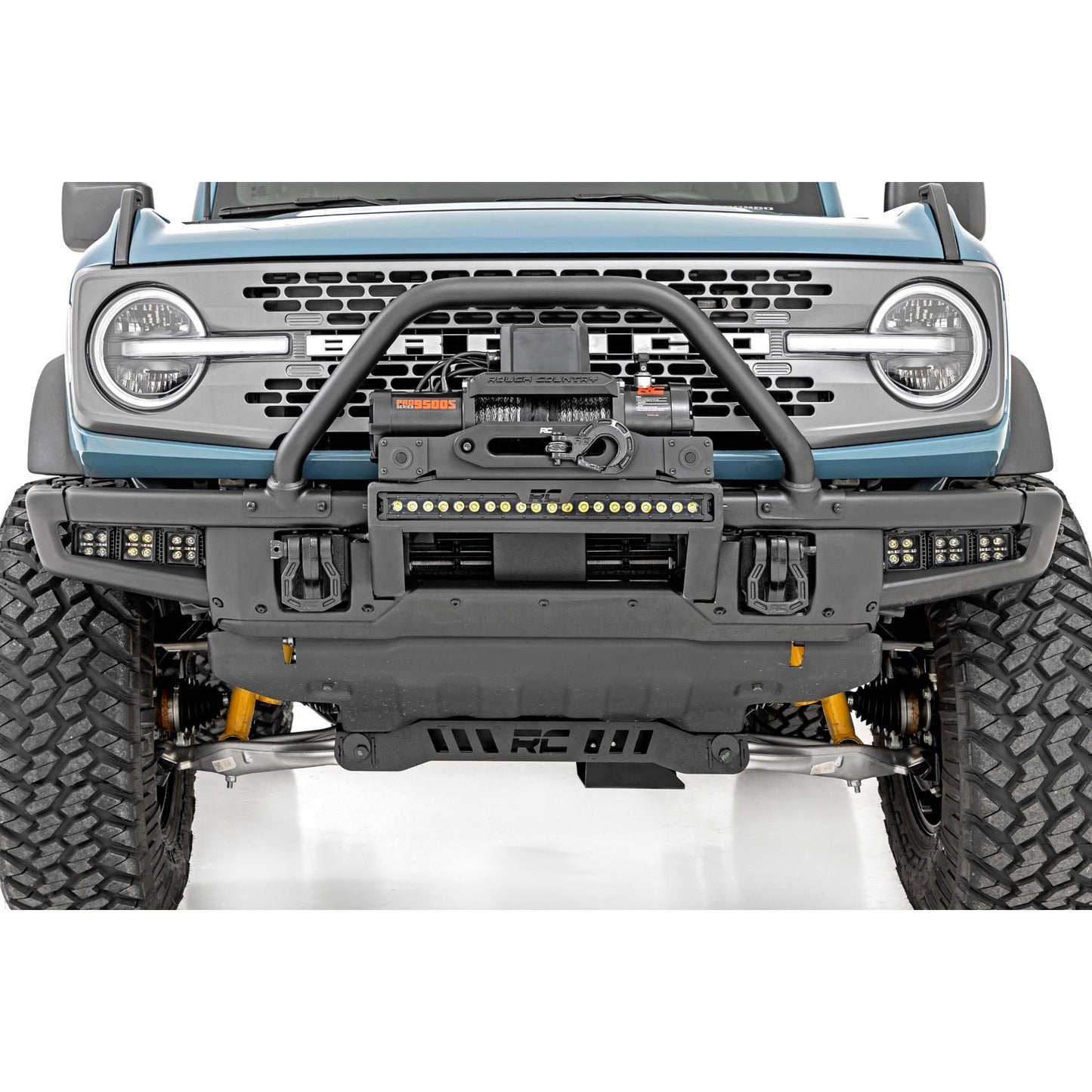 ROUGH COUNTRY High Winch Mount | All Models | 9500S | 20 Inch Black Single Row LED | Ford Bronco (21-25) | 51096