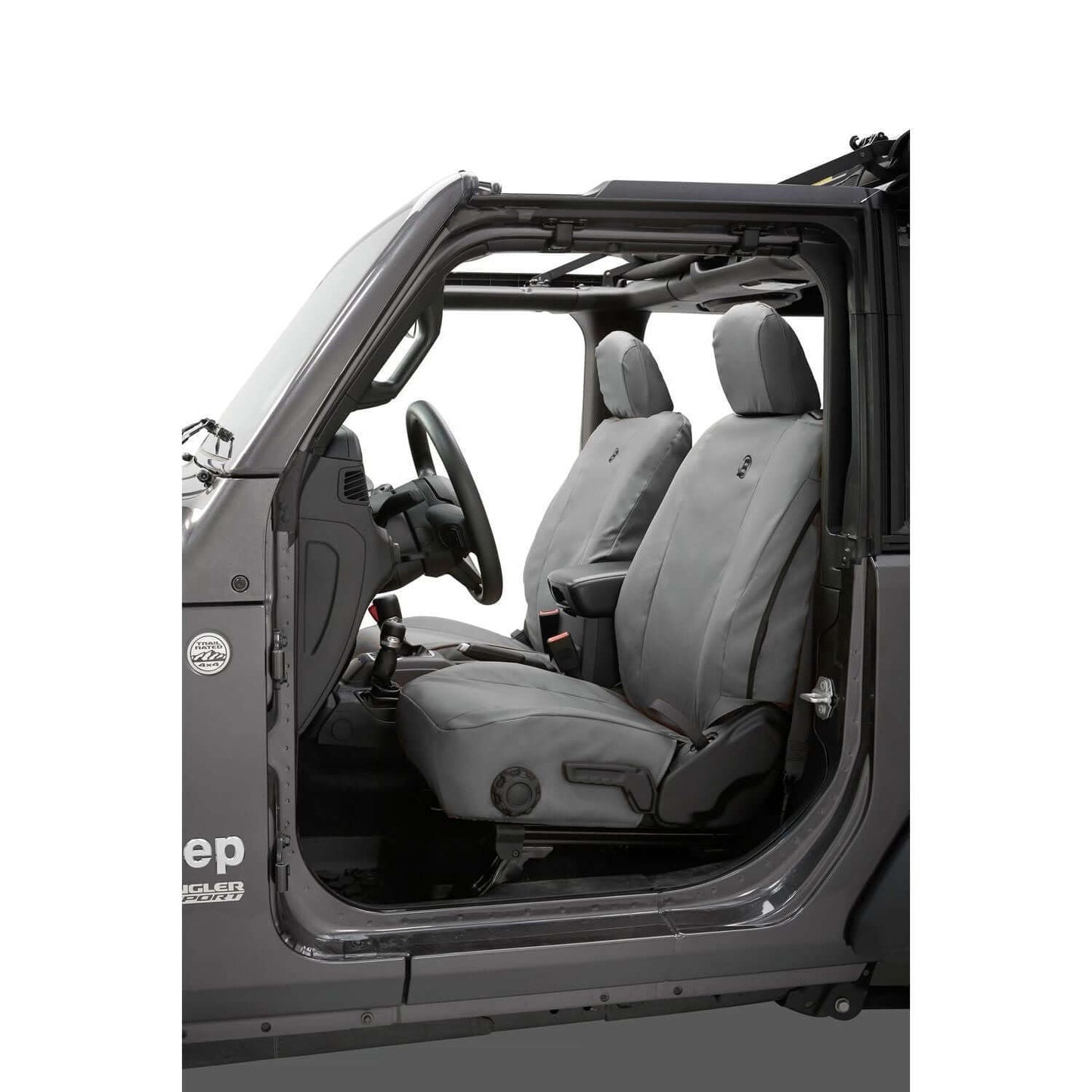 BESTOP | Jeep Gladiator Seat Covers For Jeep 2020-2023 Gladiator 4 Door Front Premium Vinyl Fabric Charcoal Bestop | 29290-09 installed in Jeep