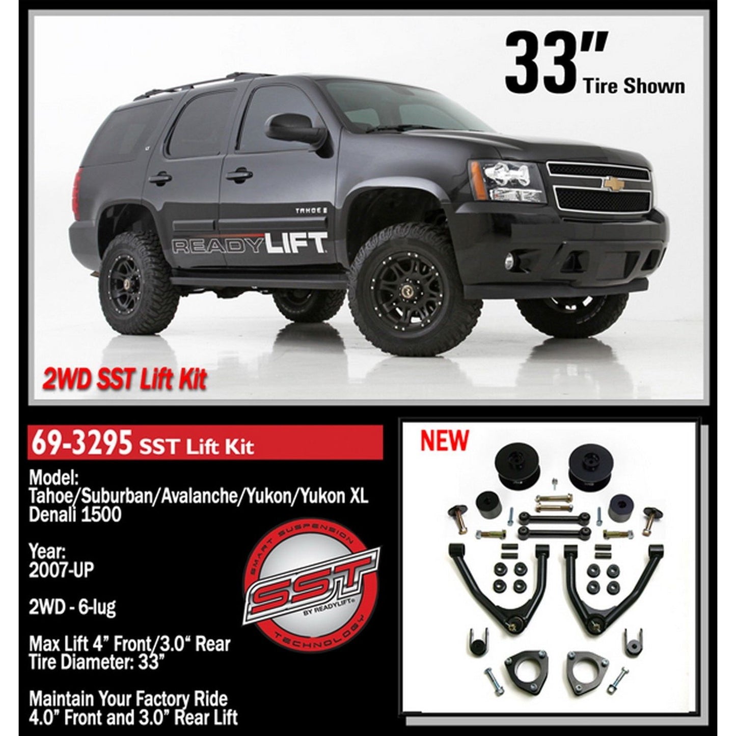 ReadyLIFT 4.0'' SST Lift Kit with 3.0'' Rear with Upper Control Arms without Shocks (Tahoe/Suburban/Yukon Xl) 69-3295