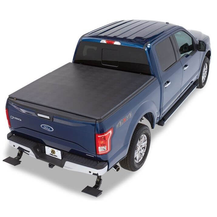 BESTOP | TrekStep Truck Bed Step Rear Mount For Ford 2015-2024 F-150 Black Bestop | 75508-15 installed on a blue Ford truck.