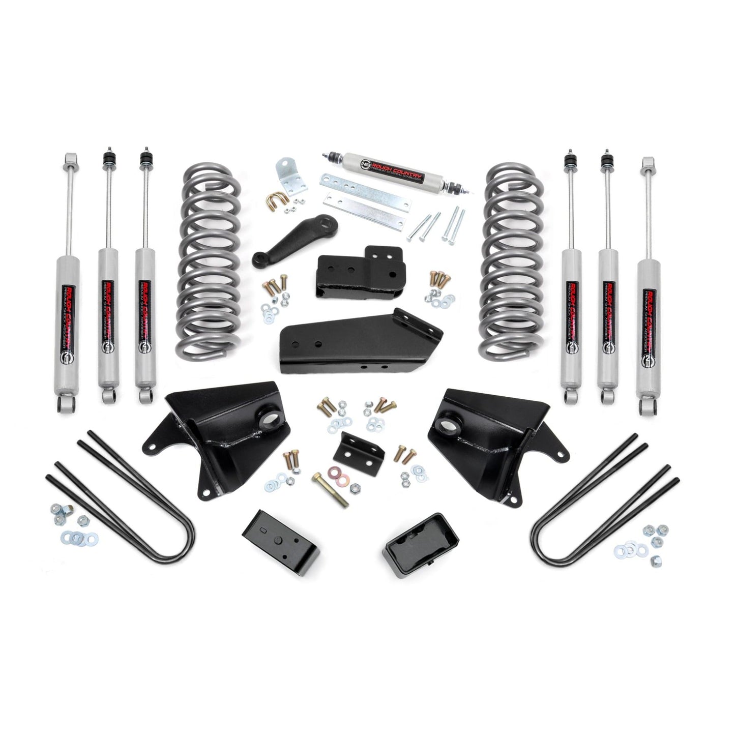 ROUGH COUNTRY | 4 Inch Lift Kit Quad Front Shocks Rear Blocks Ford F-150 4WD (80-96) | 46533