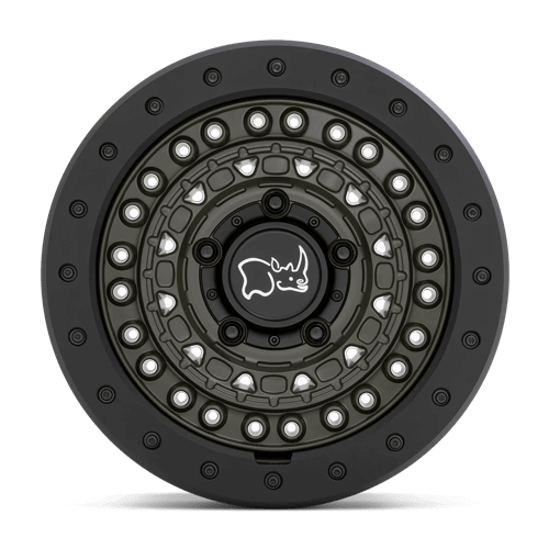 Black Rhino BARRICADE Olive Drab Green W/ Blk Rock wheel showing intricate design and durable rock guard ring