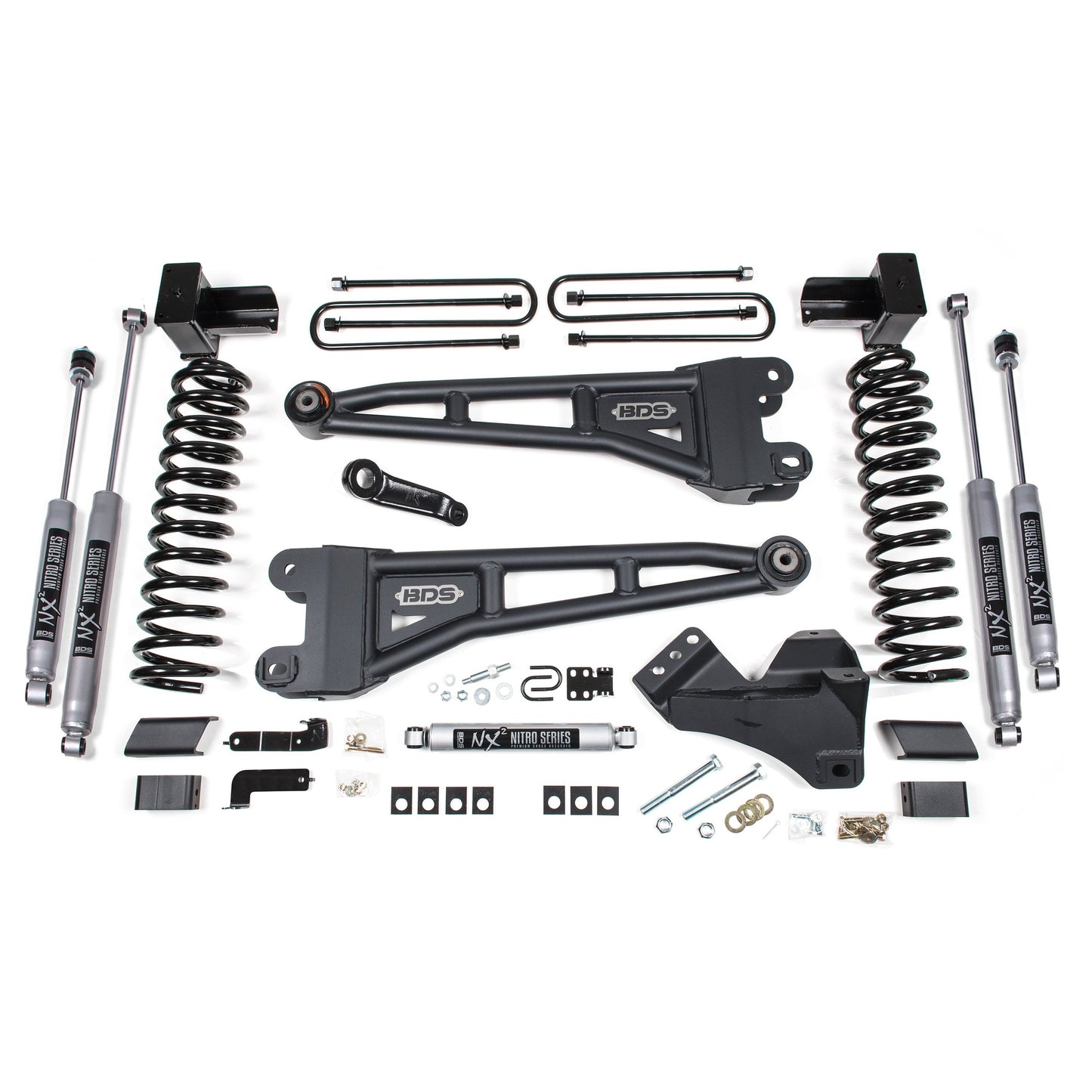 BDS Suspension lift kit components for F-350 Super Duty Dually with Fox 2.5 shocks.