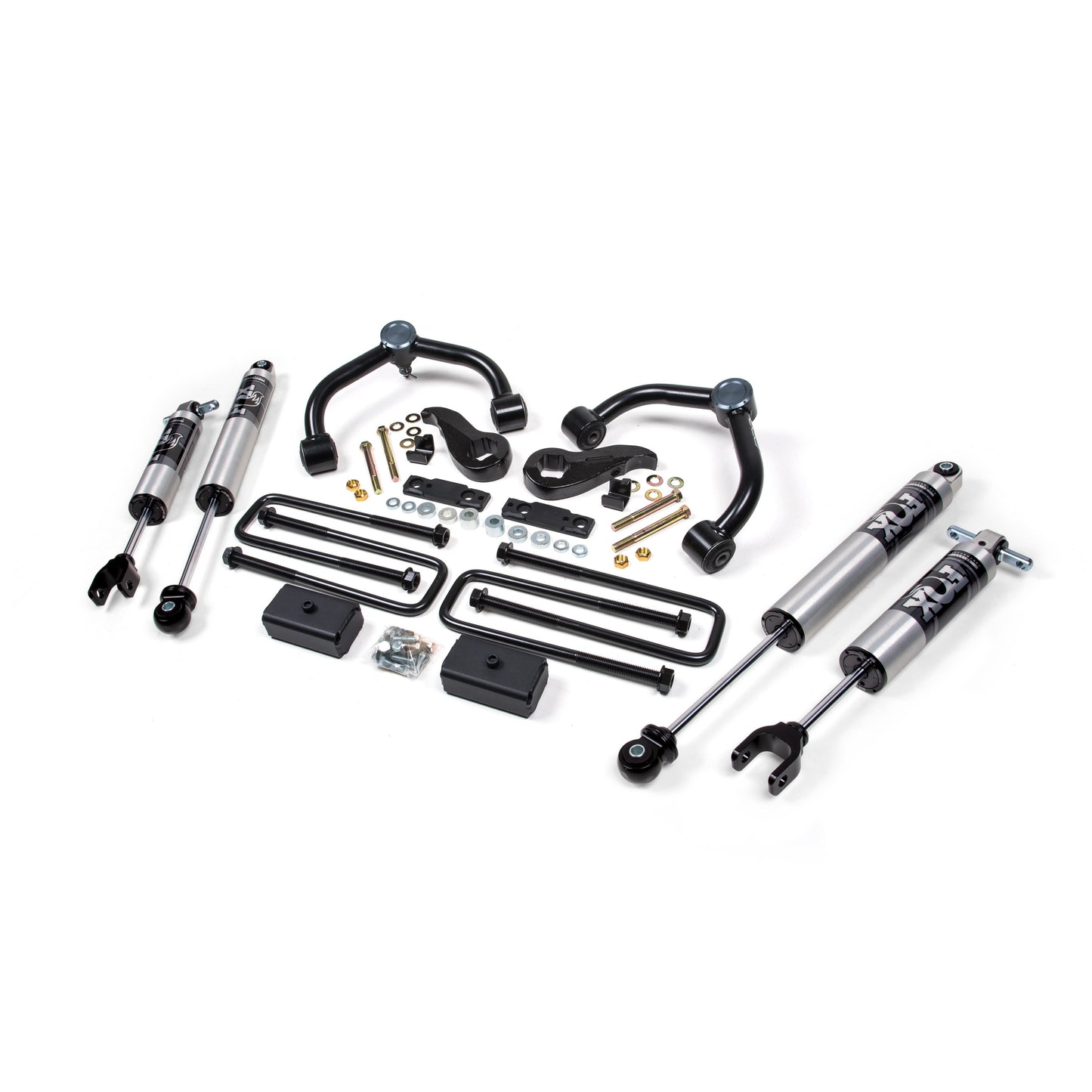 BDS Suspension lift kit components for 2020-2025 Silverado/Sierra HD with FOX 2.5 shocks.