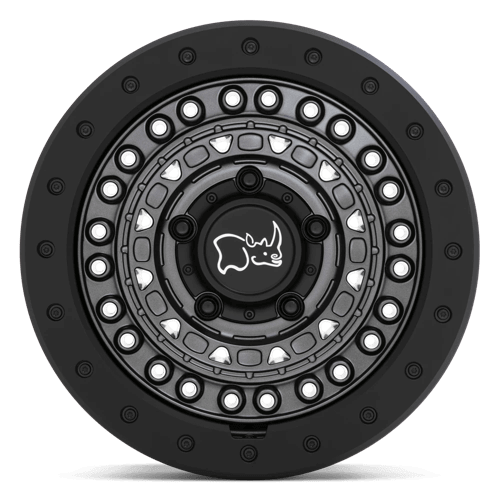 Black Rhino BARRICADE Gun Black W/ Black Rock Guard wheel design featuring a high-density plastic rock guard.
