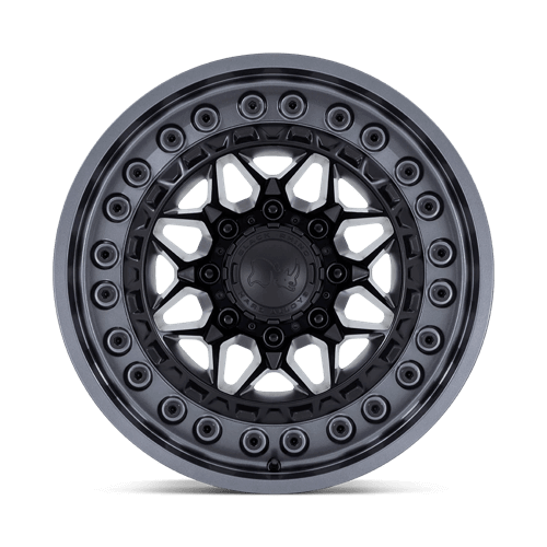 Black Rhino ALPHA Matte Black W/ Gunmetal Lip wheel with motorsports-inspired mesh design
