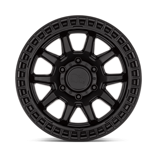 Black Rhino CALICO Matte Black wheel with rugged split five-spoke design and aggressive outer ring.
