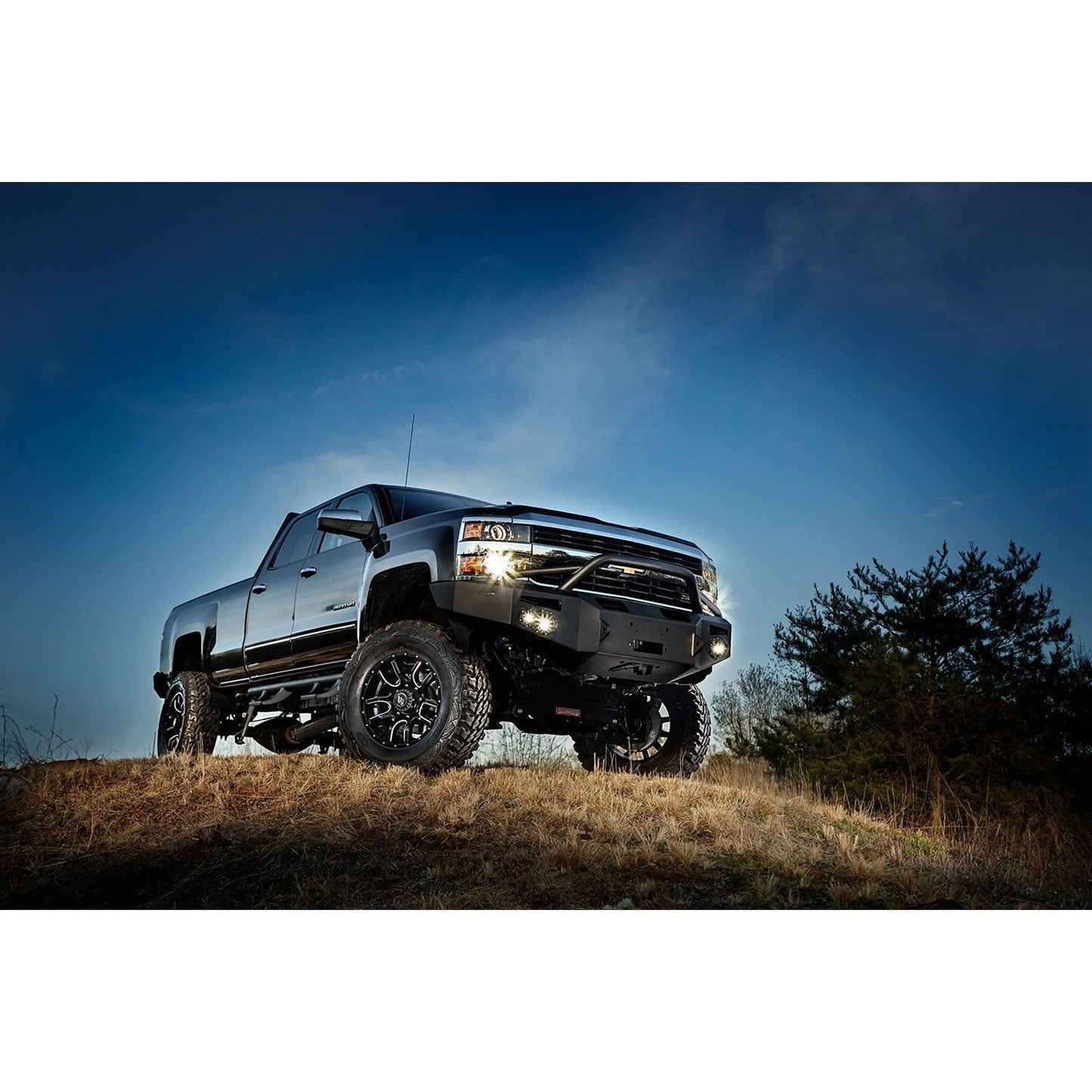 Fab Fours Premium Heavy Duty Winch Front Bumper 2 Stage Black Powder Coated w/Pre-Runner Grill Guard Incl. Fog And Turn Lights Air Ducts D-Ring Mounts l CH14-A3052-1
