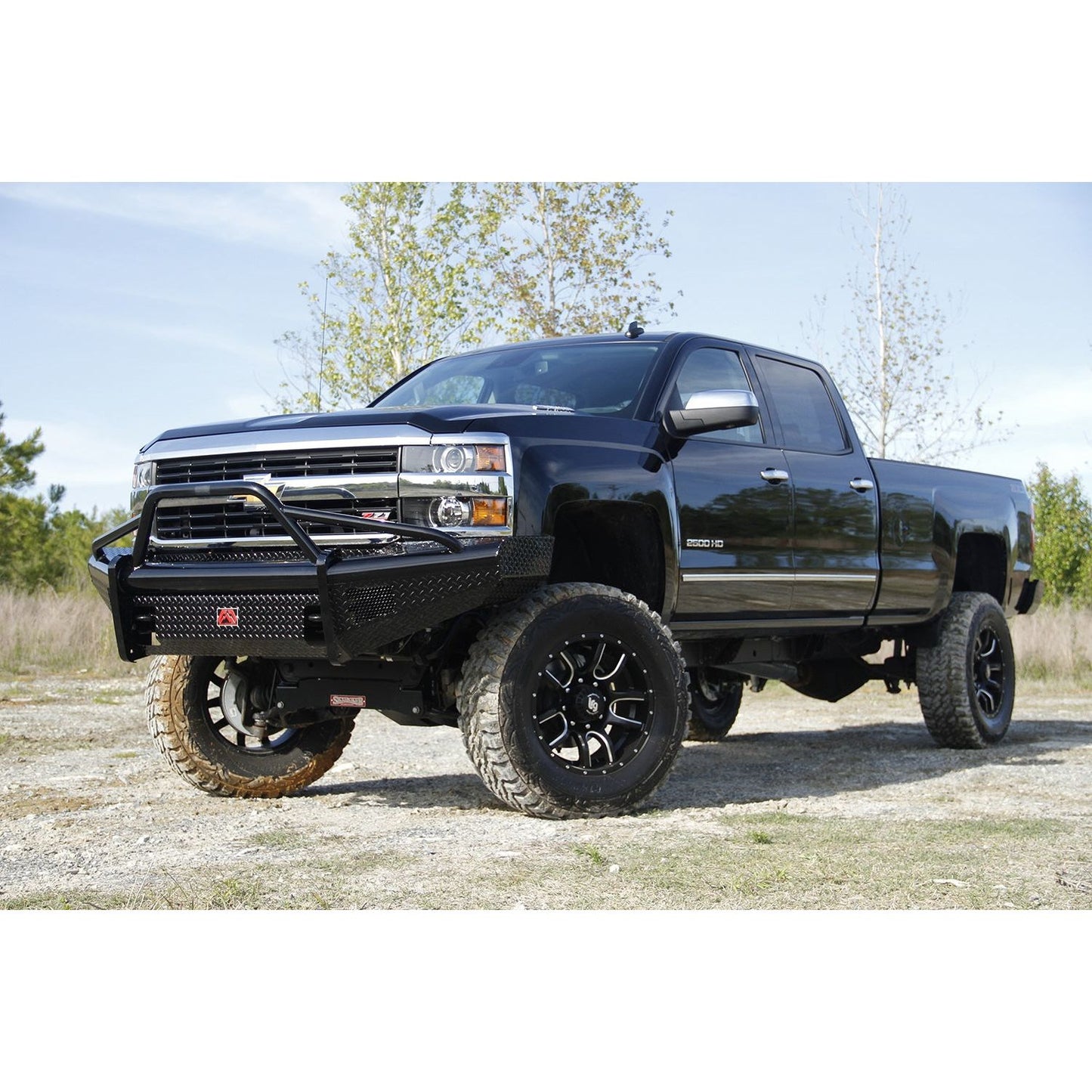 Fab Fours Black Steel Front Ranch Bumper 2 Stage Black Powder Coated w/Pre-Runner Grill Guard And Tow Hooks l CH14-S3062-1