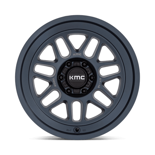 KMC KM725 TERRA Metallic Blue wheel designed for trucks and SUVs, showcasing rugged strength and aggressive styling.