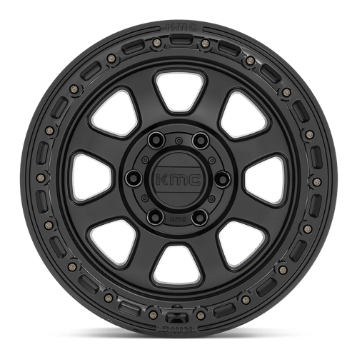 KMC KM548 CHASE Satin Black W/ Gloss Black Lip off-road wheel, designed for trucks, Jeeps, and SUVs.