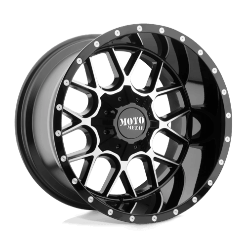 Moto Metal MO986 SIEGE Gloss Black Machined wheel designed for trucks and SUVs with bold style.