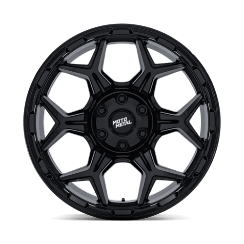 Moto Metal MO815 DUX Gloss Black wheel featuring a bold split six-spoke design and deep concave profile.