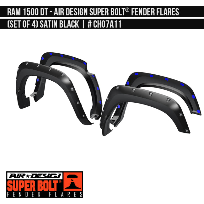 AIRDESIGN Super Bolt Fender Flares 19–24 Ram 1500 DT Satin Black