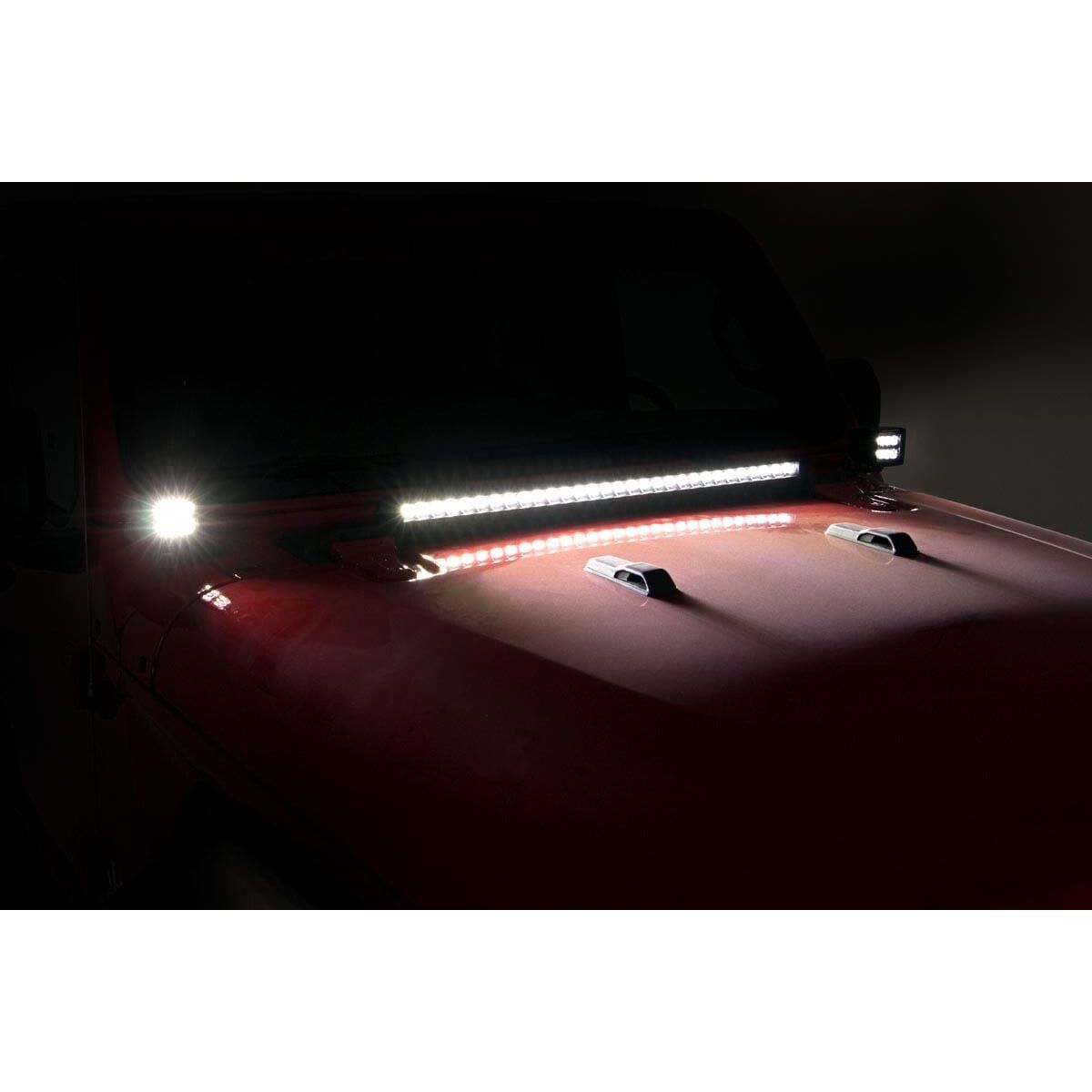 ROUGH COUNTRY LED Light Kit | Hood Mount | 30" Black Single Row | Jeep Gladiator JT/Wrangler JL (18-25) | 70054