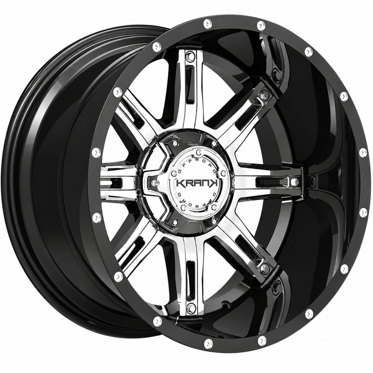 Krank Shaft Chrome w Gloss Black Barrel wheel on white background