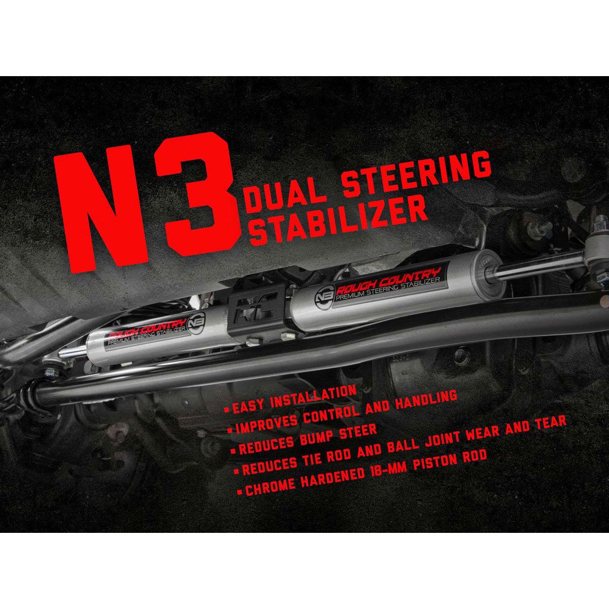 ROUGH COUNTRY N3 Steering Stabilizer | Dual | 2-8 Inch Lift | Jeep Wrangler JK/Wrangler Unlimited (07-18) | 8734930