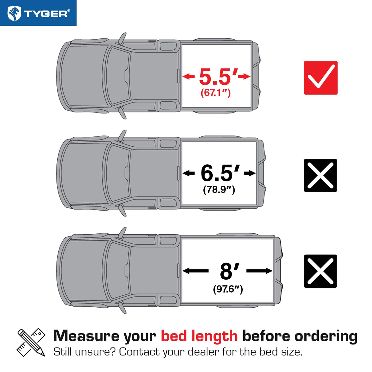 TYGER TG-BC3F1041 soft tri-fold tonneau cover bed measurements