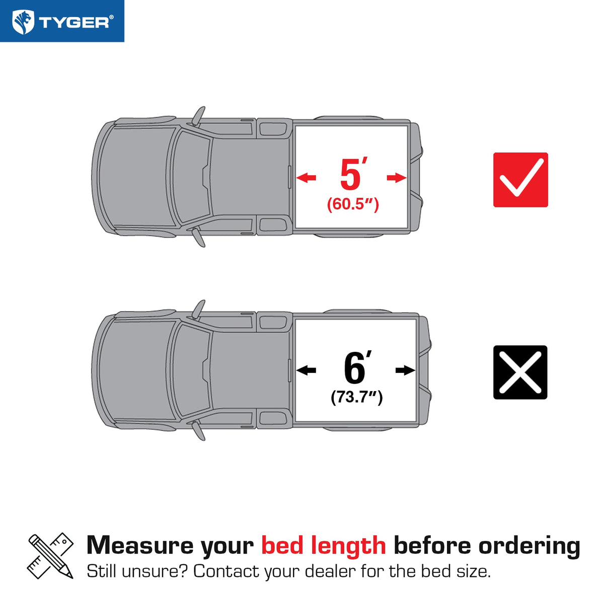 TYGER TG-BC3T1204 soft tri-fold tonneau cover bed measurements