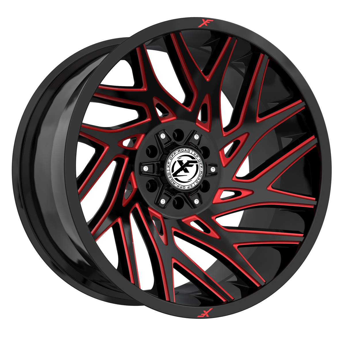 XF OFFROAD XF-229 Gloss Black & Red Milled wheel