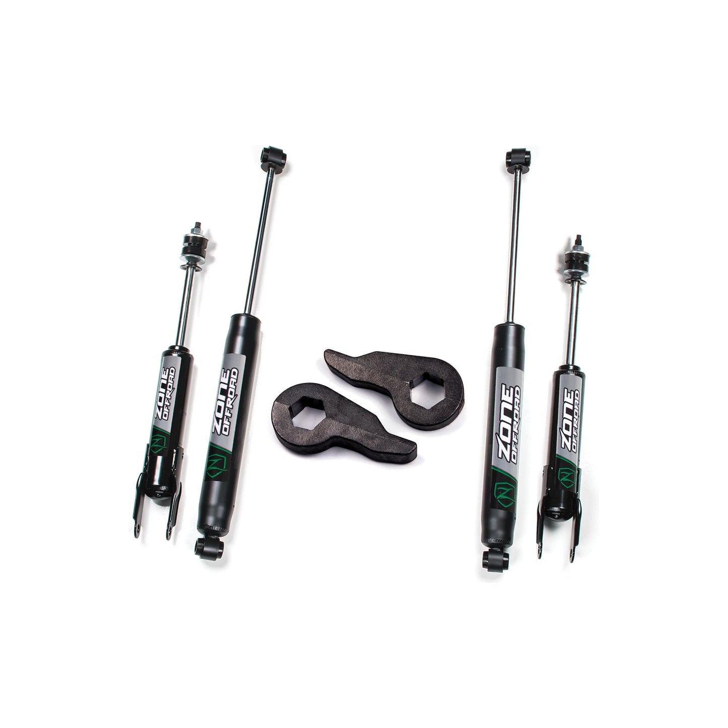 ZONE OFFROAD | 99-06 Chevy/GMC 1500 2 Inch Torsion Bar Key Kit With Nitro Shocks Zone Offroad | ZONC52N components, including shocks and keys.