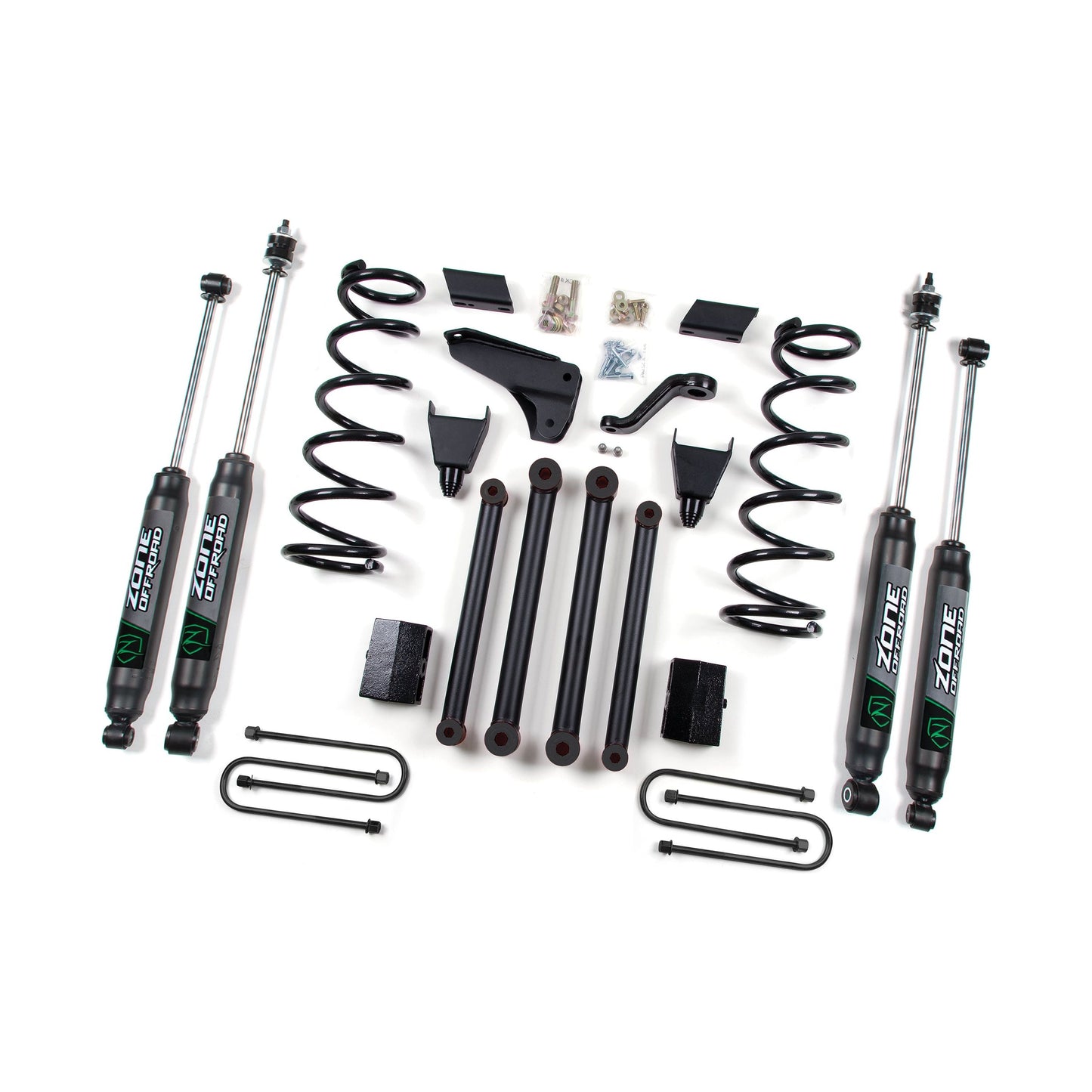 ZONE OFFROAD | 10-12 Dodge RAM 2500 5.0 Inch Coil Spring Lift Kit With 4-1/8 Axle With Nitro Shocks Zone Offroad | ZOND18N components and parts laid out