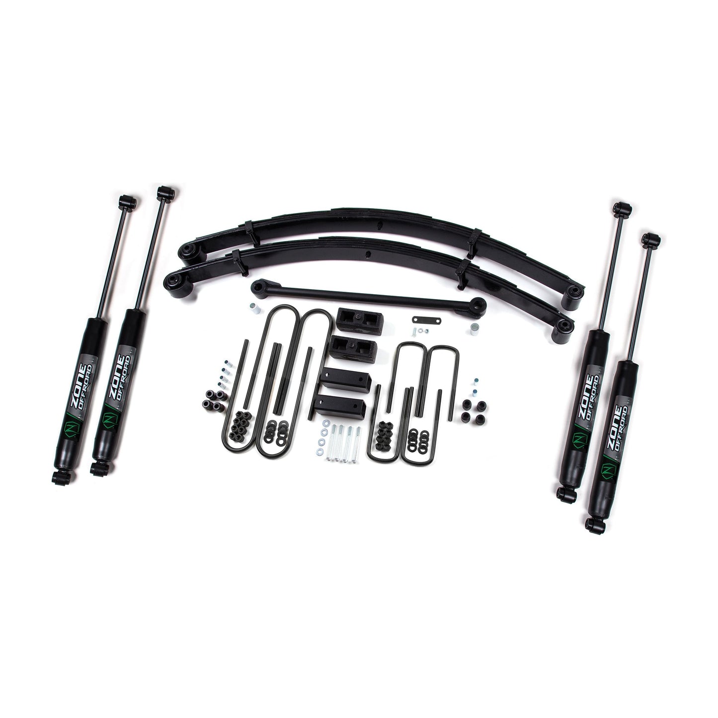 ZONE OFFROAD | 99-04 Ford F-250/350 4 Inch Lift Kit With Nitro Shocks Zone Offroad | ZONF1N components including leaf springs and shocks