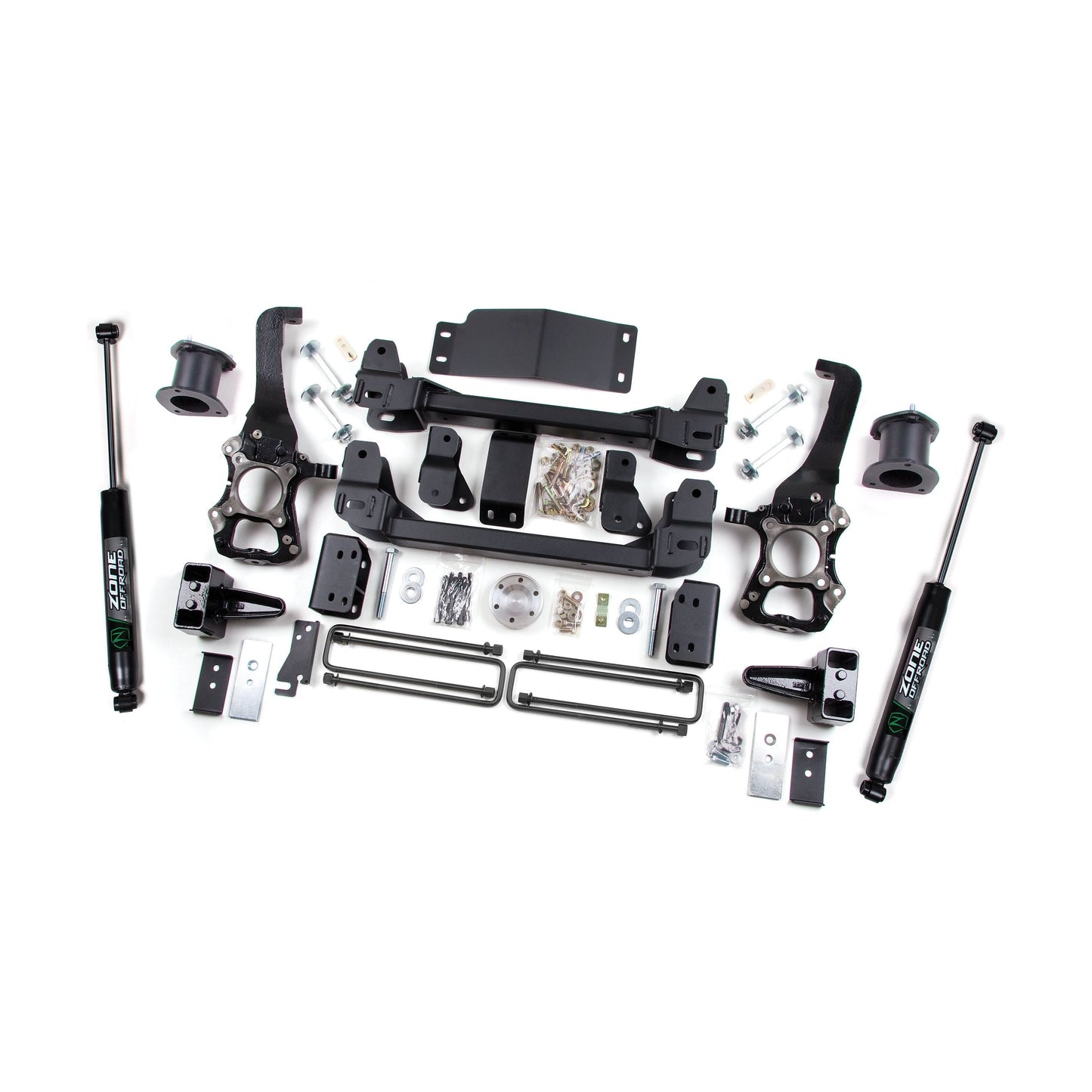 ZONE OFFROAD | 2014 Ford F-150 4 Inch Lift Kit With Nitro Shocks Zone Offroad | ZONF41N installation components and pieces layout