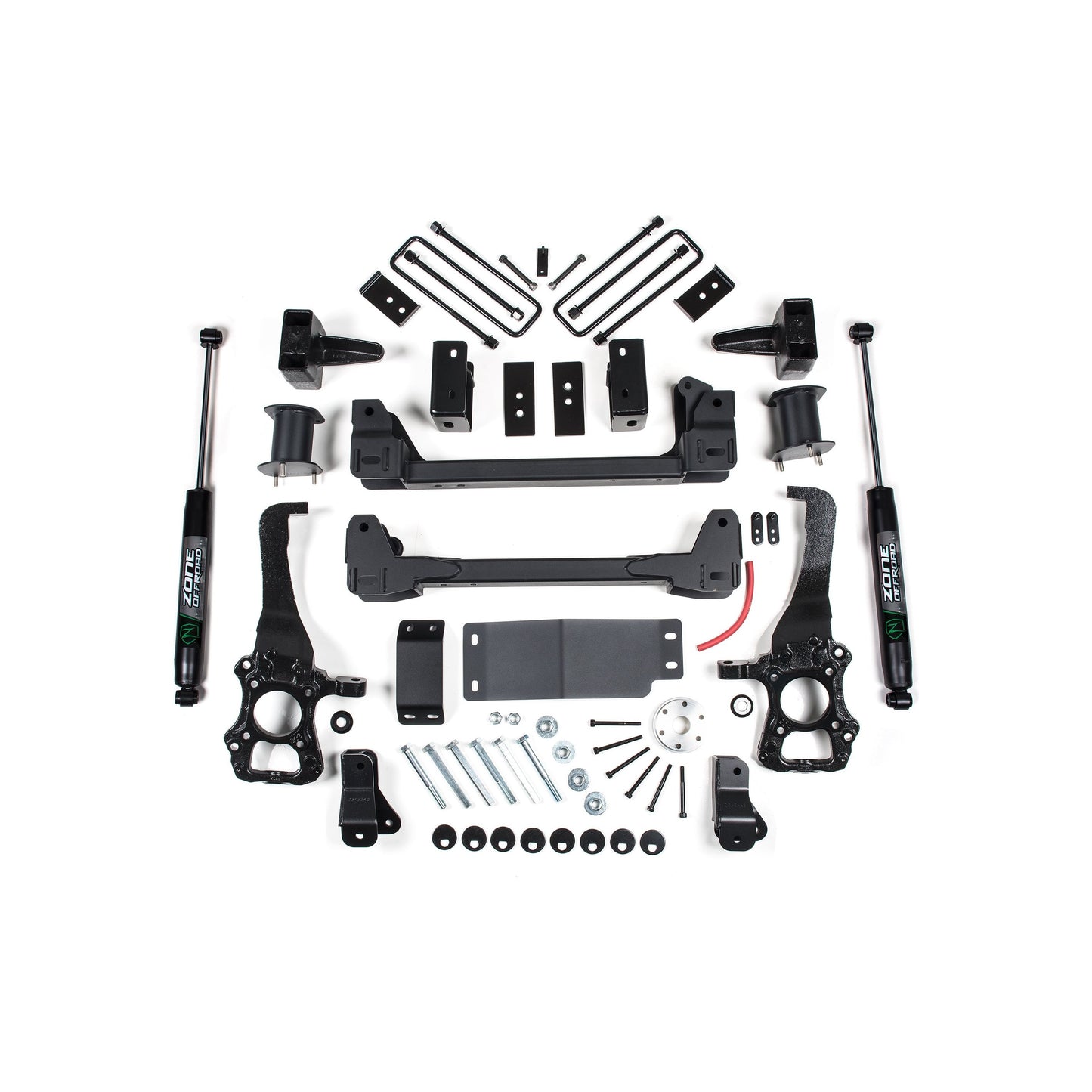 ZONE OFFROAD | 15-20 F-150 6 Inch Lift Kit 4-3/8 Inch Rear Block Fox Shocks Zone Offroad | ZONF53F components and parts layout.