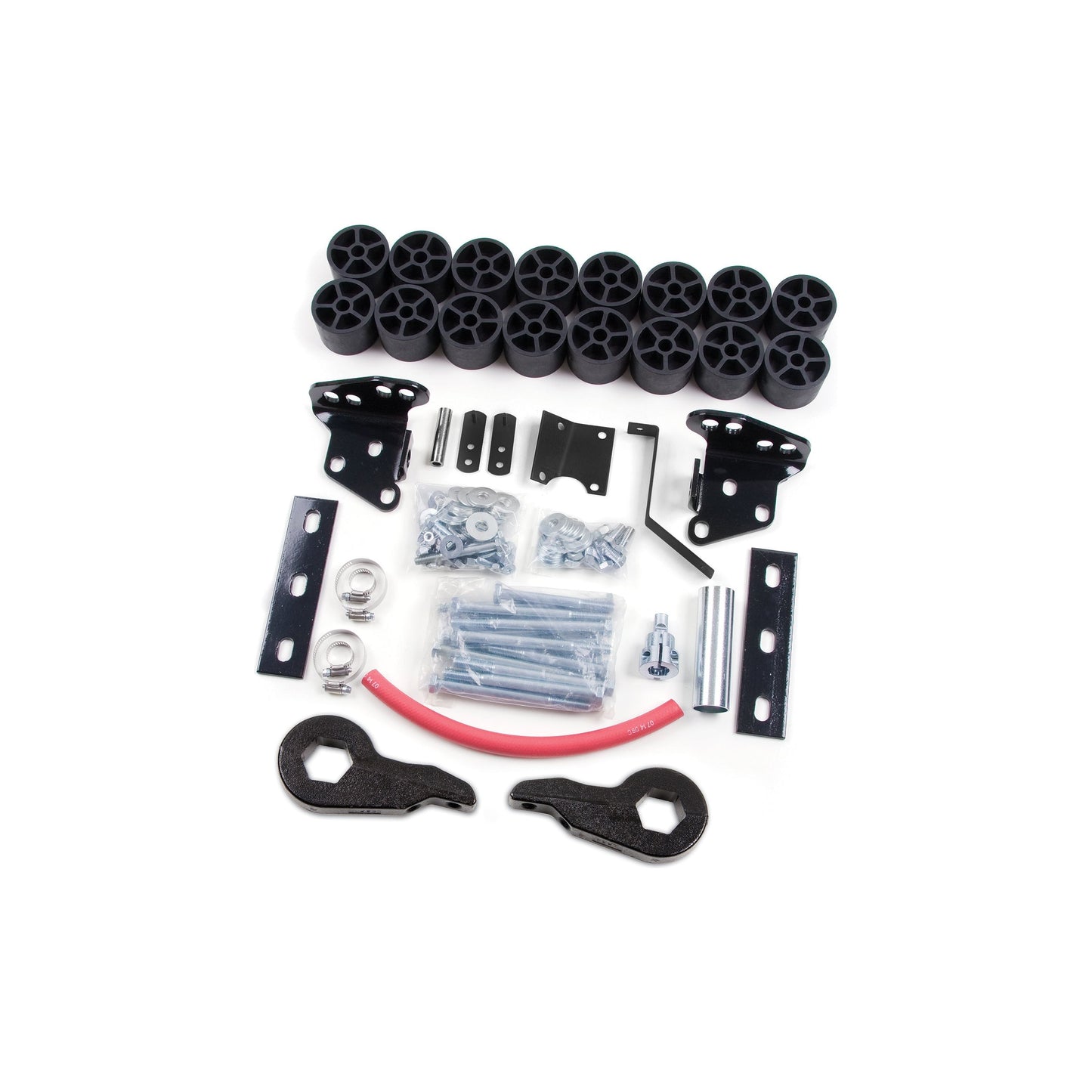 ZONE OFFROAD | 4 Inch Combination Lift Kit I ZONF1400 components laid out for installation, including lift blocks, brackets, and hardware.