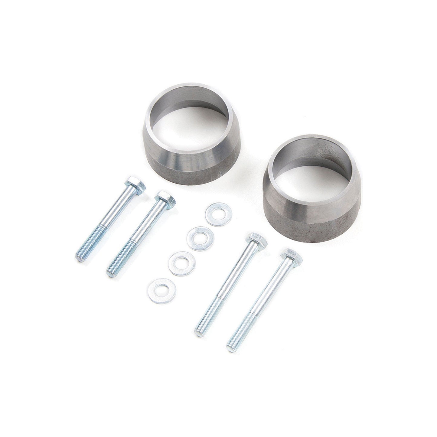 ZONE OFFROAD | Exhaust Extension Kit I ZONJ5305 components including metal rings and bolts for Jeep Wrangler.