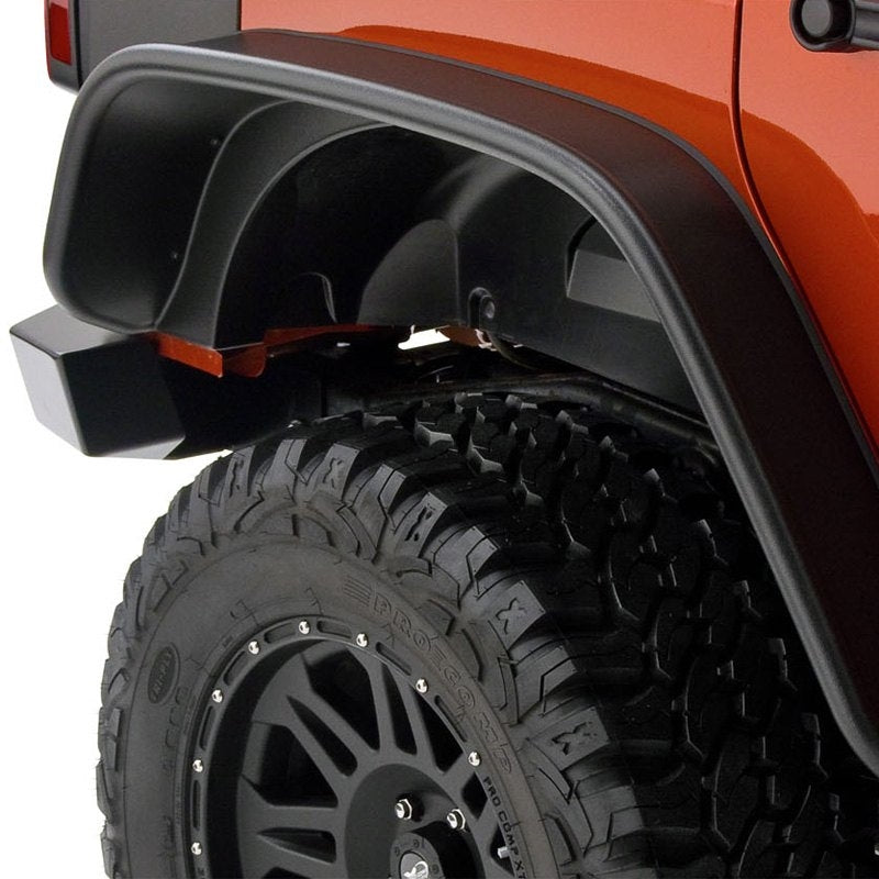 BUSHWACKER | Black Jeep Flat Style Textured Finish 4-Piece Fender Flare Set For 2018-2023 Jeep Wrangler JL (All Models) Bushwacker | 10923-08