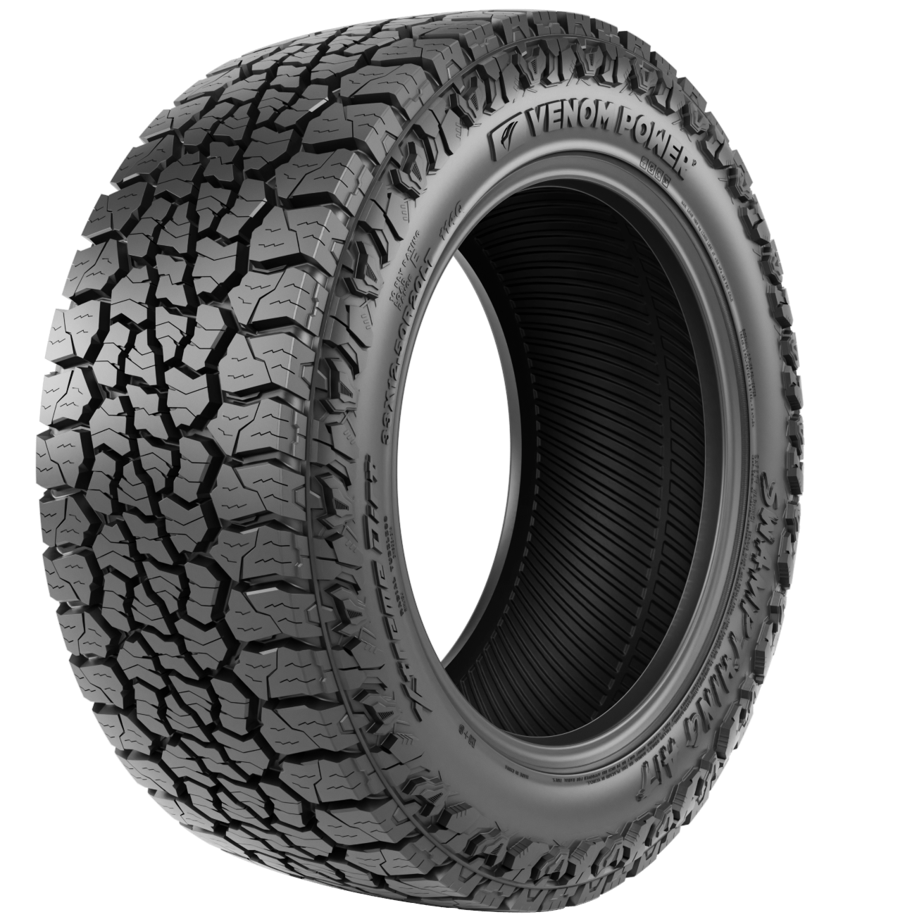 VENOM Swampthing A/T tire featuring all-terrain tread design for rugged performance and adventure-ready style.