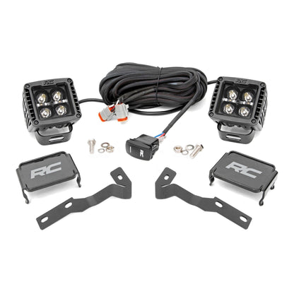 ROUGH COUNTRY LED Light Kit | Ditch Mount | 2" Black Pair | White DRL | Toyota Tacoma (16-23) | 71082
