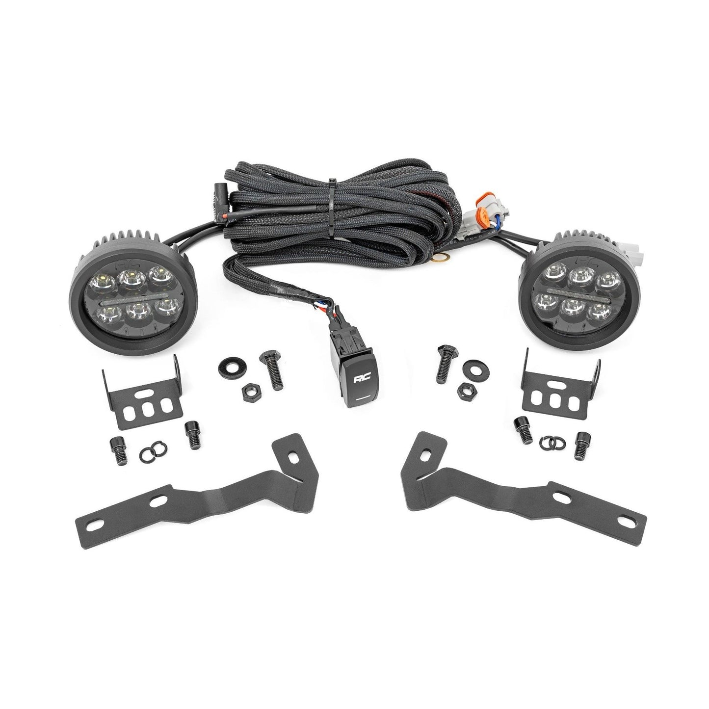 ROUGH COUNTRY LED Light Kit | Ditch Mount | Black Series Round | 3.5 Inch | Amber DRL | Toyota Tacoma (16-23) | 71085