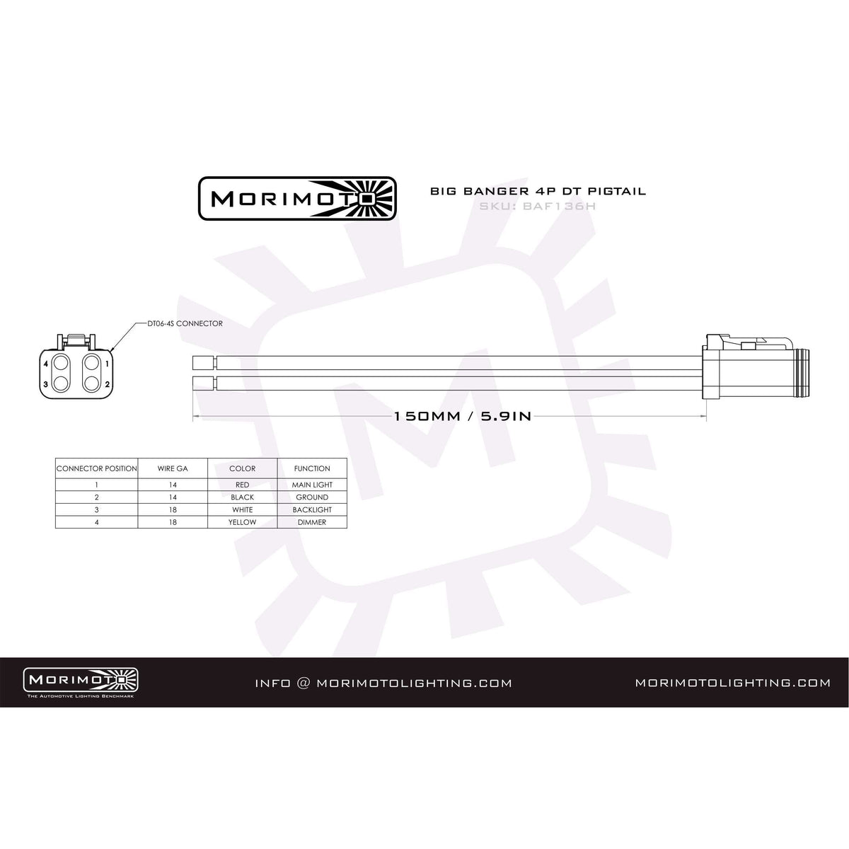Morimoto Deutsch DT 4-Pin Pigtail: (6in / Each)