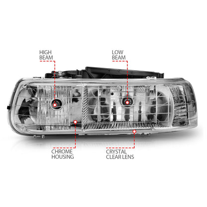 ANZO USA ZUKT_111011 Anzo ZUKT_111011 Crystal Headlight Set Clear Lens Chrome Housing