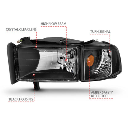 ANZO USA ZUKT_111067 Anzo ZUKT_111067 Crystal Headlight Set Clear for Ram 1500 for 111067