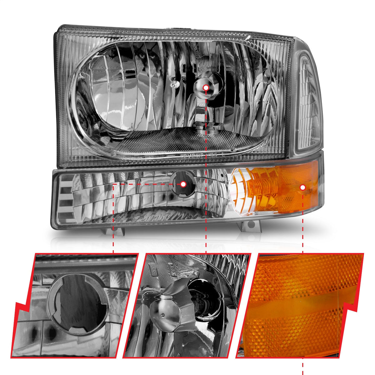 ANZO USA ZUKT_111081 Anzo ZUKT_111081 Crystal Headlight Set Clear Lens Chrome Housing