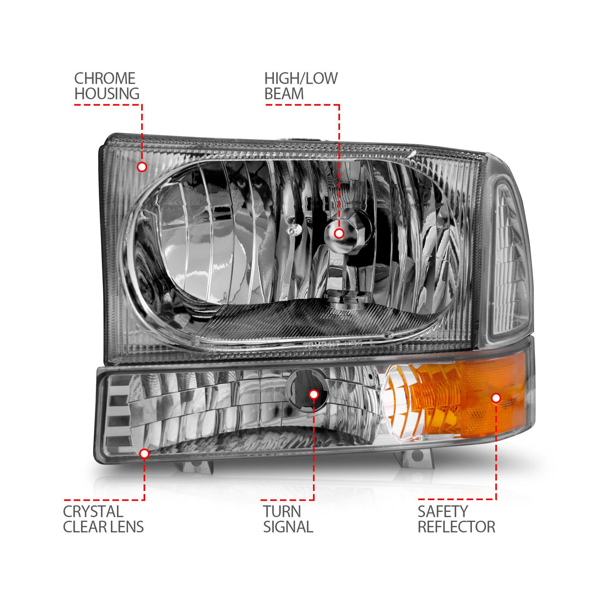 ANZO USA ZUKT_111081 Anzo ZUKT_111081 Crystal Headlight Set Clear Lens Chrome Housing