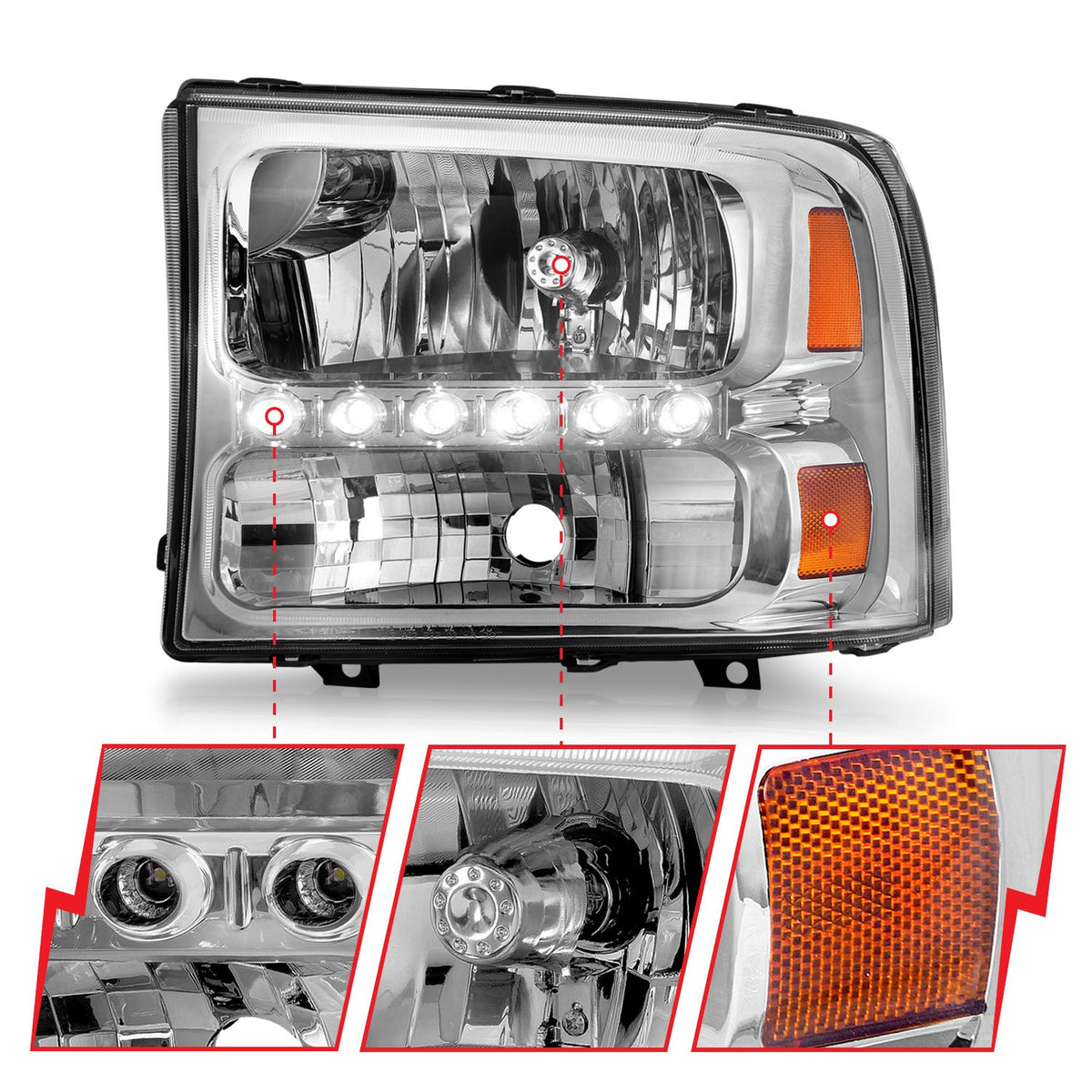 ANZO USA ZUKT_111088 Anzo ZUKT_111088 Crystal Headlight Set Clear Lens Chrome Housing