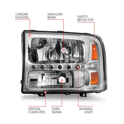 ANZO USA ZUKT_111088 Anzo ZUKT_111088 Crystal Headlight Set Clear Lens Chrome Housing