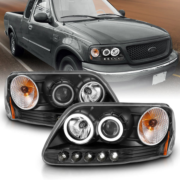 Anzo USA | Projector Headlight Set w/Halo Clear Lens Black Housing RX Halo w/LED Parking/Projector/Halo Pair | Fits F-150 | 111097