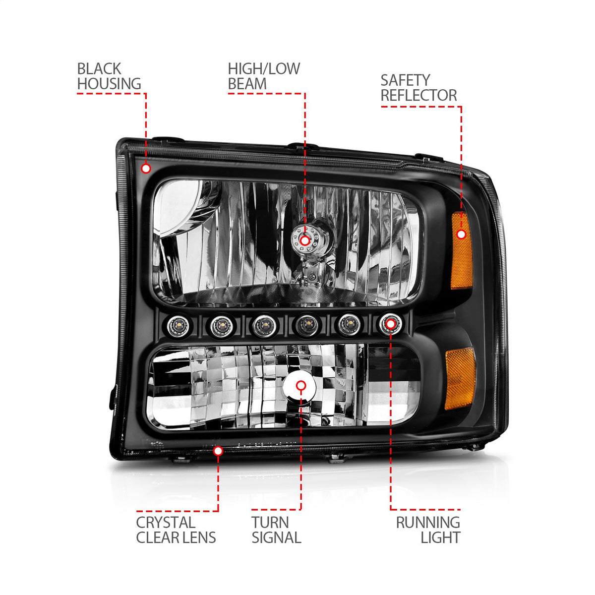 ANZO USA ZUKT_111106 Anzo ZUKT_111106 Crystal Headlight Set Clear Lens Black Housing