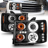 Anzo USA | Projector Headlight Set w/Halo Clear Lens Black Housing RX Halo w/LED Parking/Projector/Halo Pair | Fits Sierra 1500 | 111125