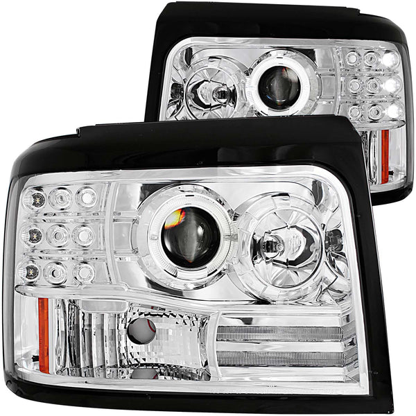 Anzo USA | Projector Headlight Set w/Halo Clear Lens Chrome Housing w/LED Bar/Parking/Projector/Halo Pair | Fits F-150 | 111183