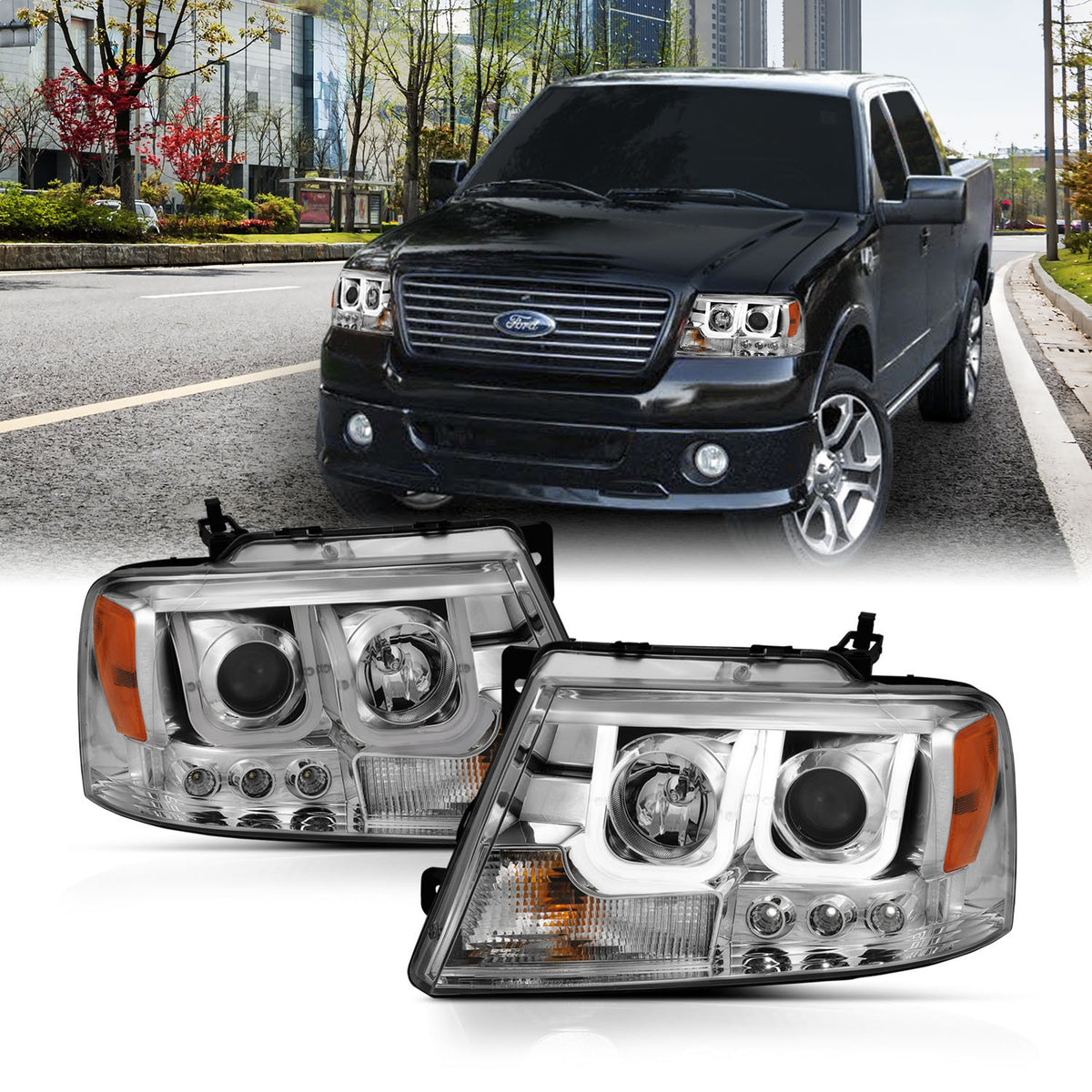 ANZO USA ZUKT_111287 Anzo ZUKT_111287 Projector Headlight Set Clear Lens Chrome
