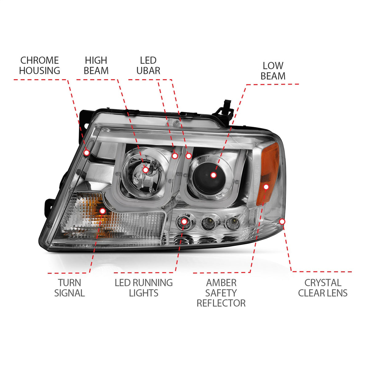ANZO USA ZUKT_111287 Anzo ZUKT_111287 Projector Headlight Set Clear Lens Chrome