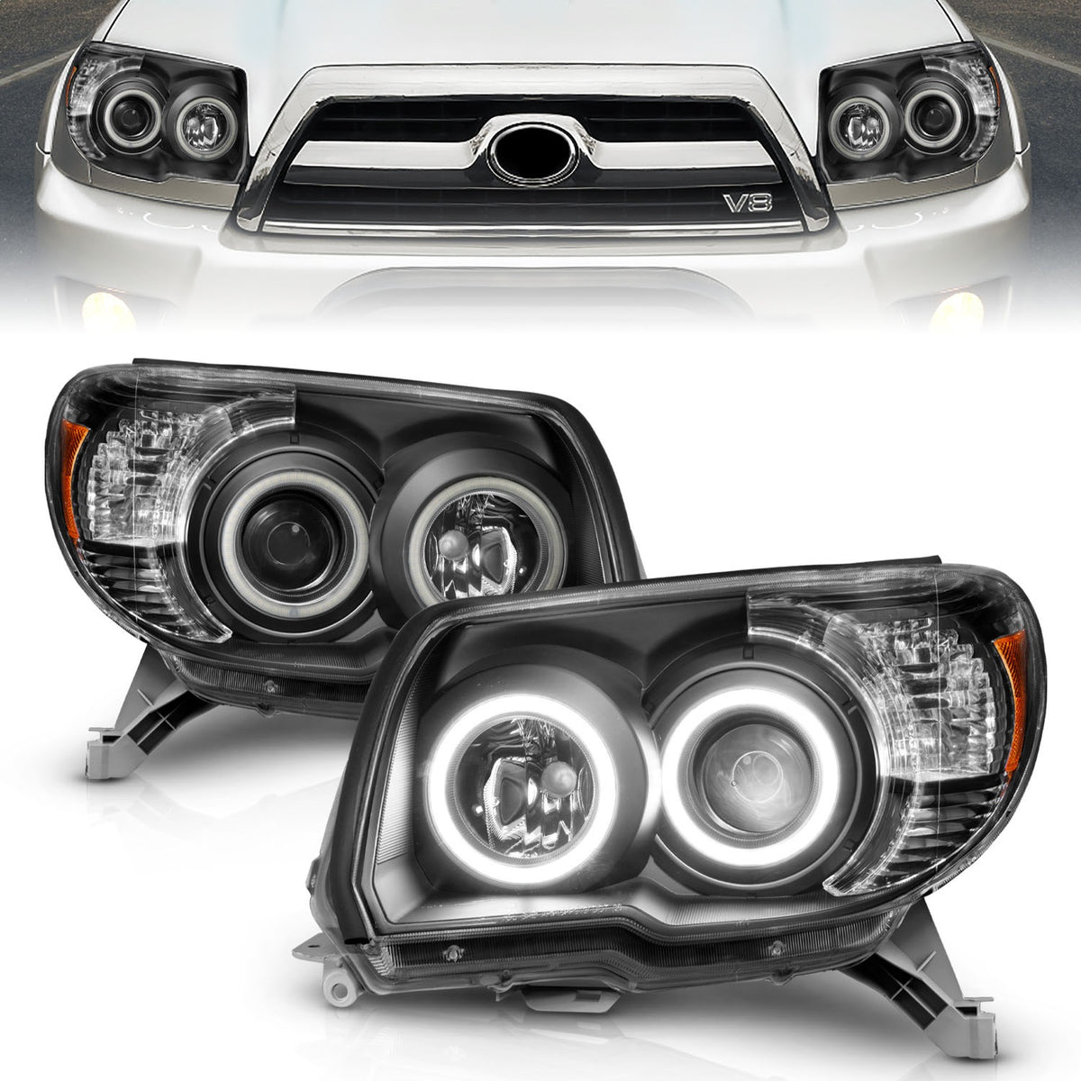ANZO USA ZUKT_111320 Anzo ZUKT_111320 Projector Headlight Set Clear Lens Black Housing